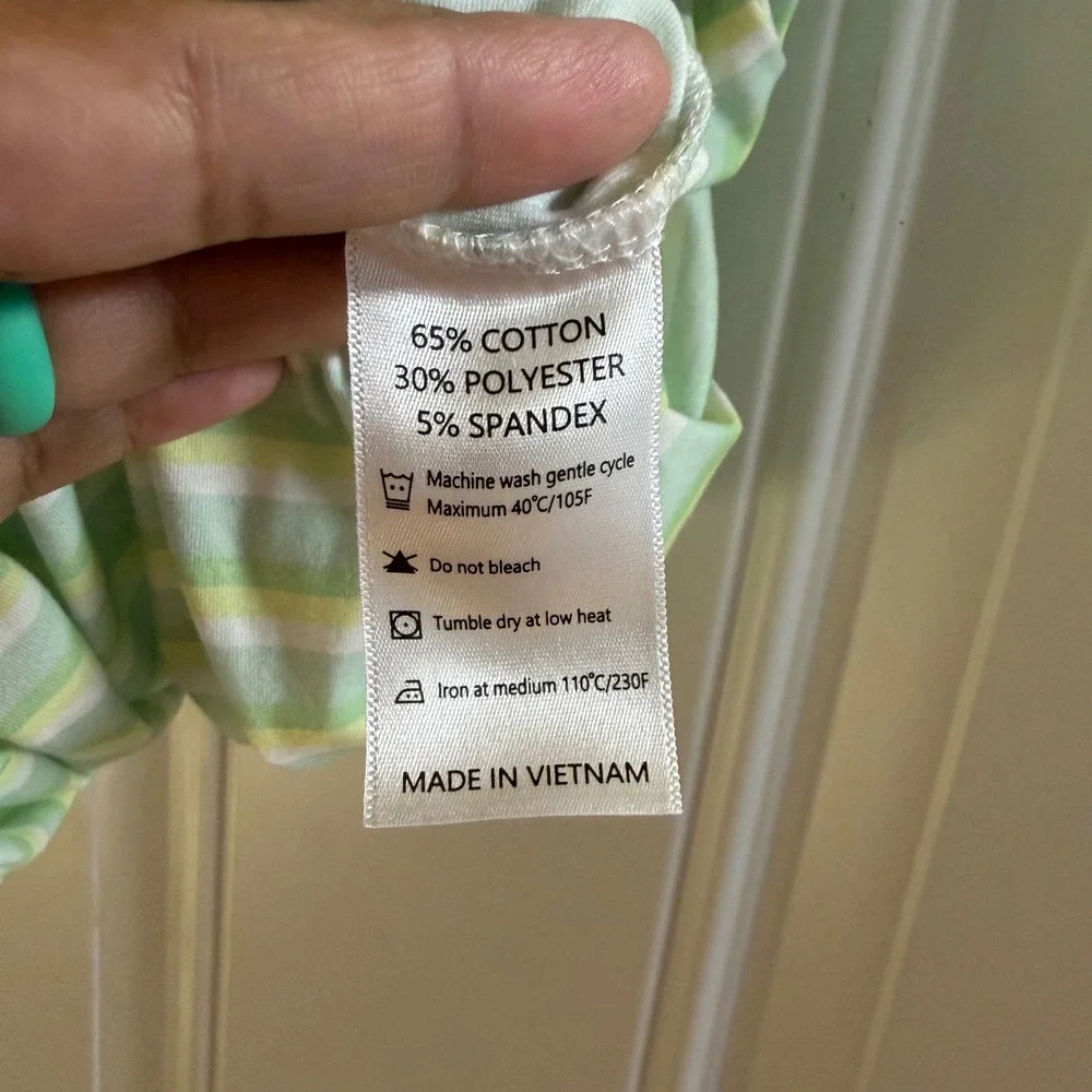 Saving Grace Smocks Girls Green Striped Tie Shoulder Bubble Romper Size 5